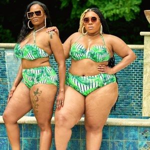 NWT Blue/green “Miami Beach Me Please” bikini top and bottom!